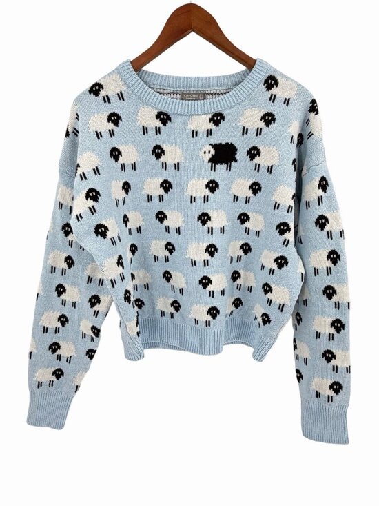 Cupcake Clothing LTD Sweaters - CUPCAKE CLOTHING LTD Women's Blue White Black Sheep Crew Neck Sweater Large